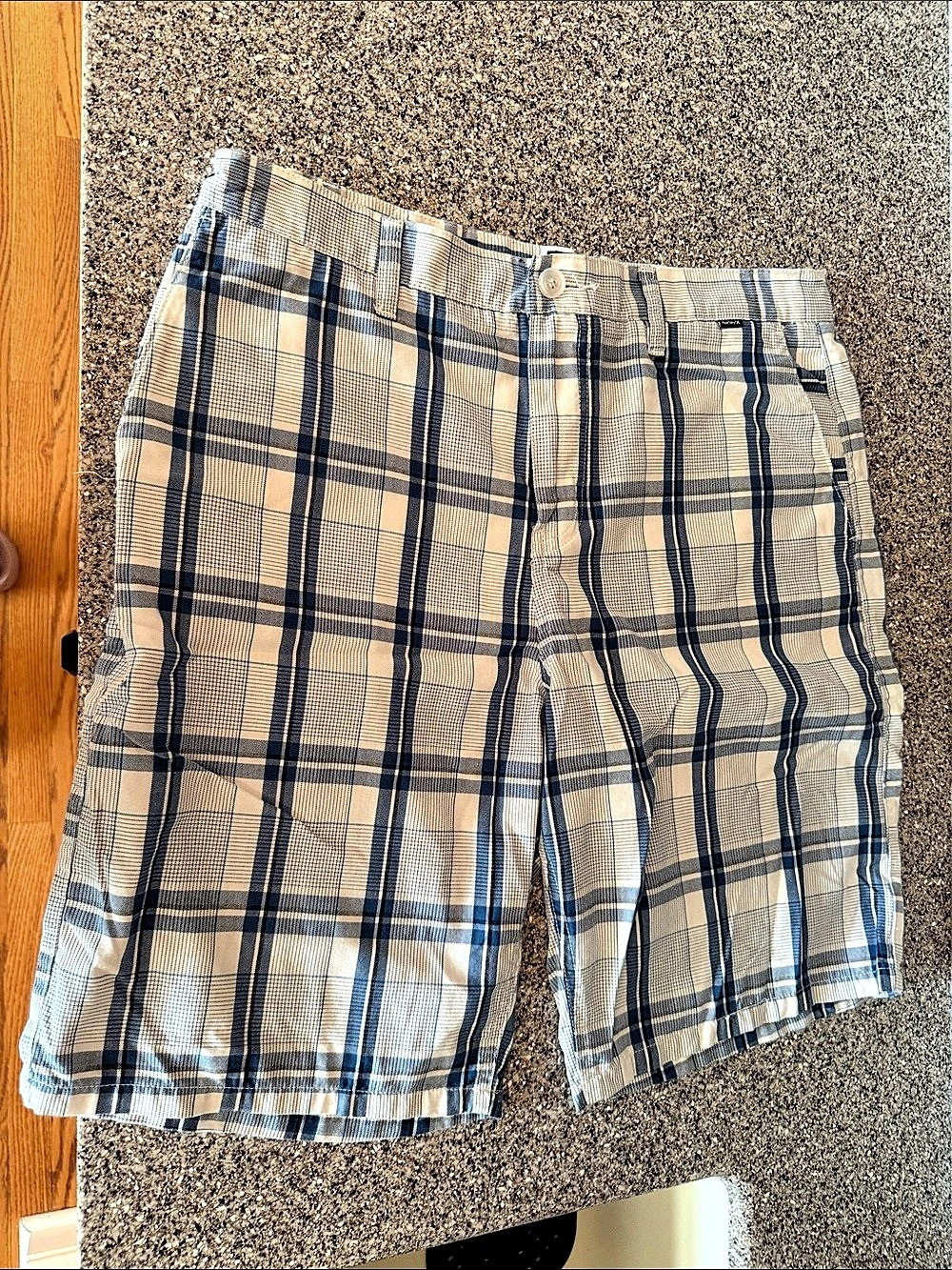 Hurley Men's Plaid Hybrid Shorts Blue & White Size 34